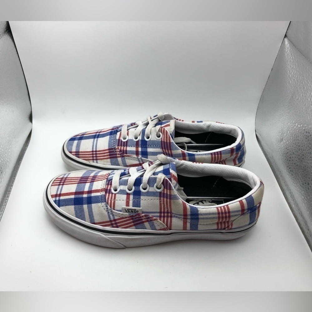 Vans off the wall red blue plaid sneakers womens 6